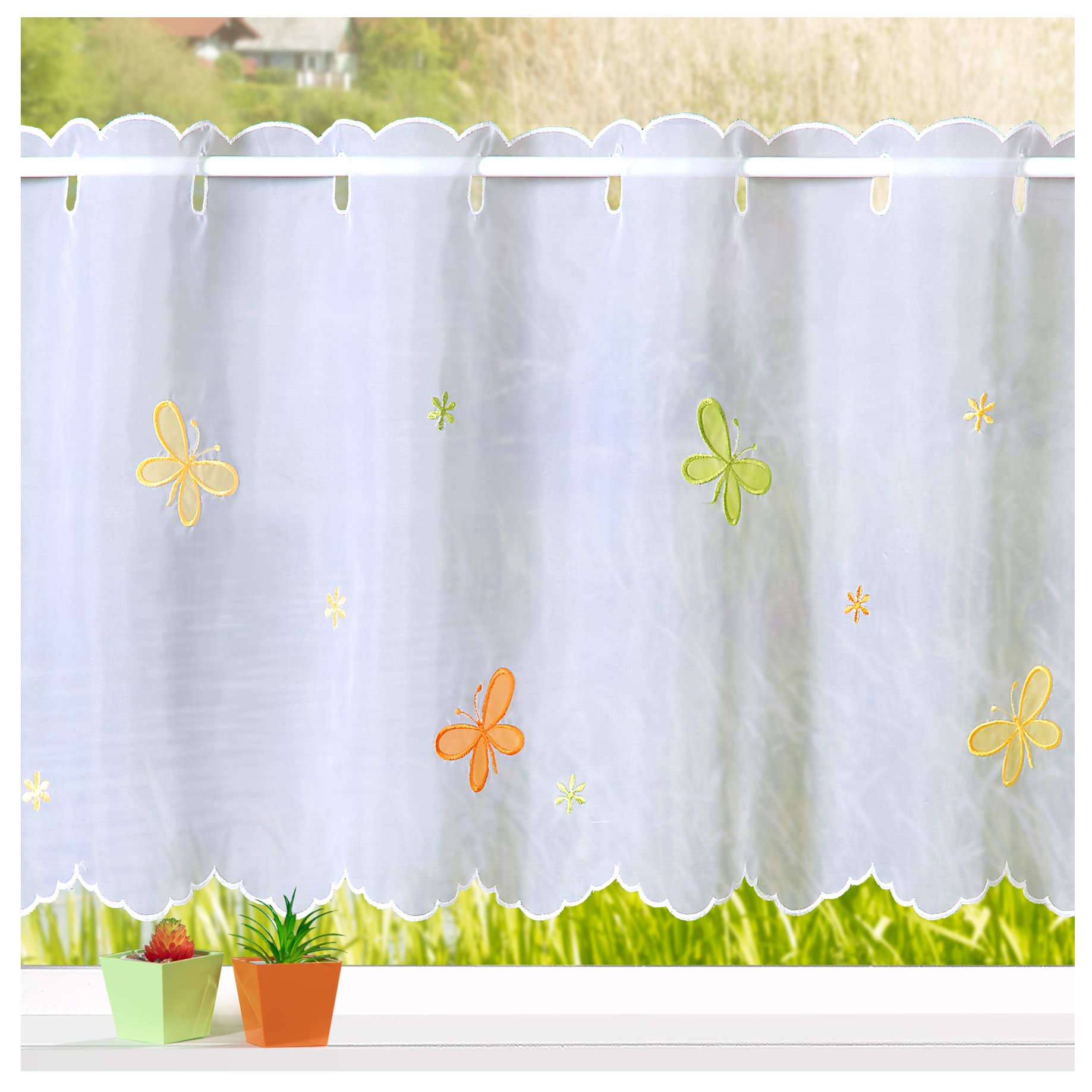 heimtexland Typ823 Scheibengardine 45x158 cm Blumen Weiß
