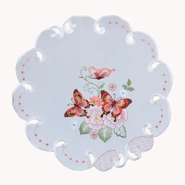 heimtexland Typ612 Deckchen weiß 40 cm Schmetterling rosa