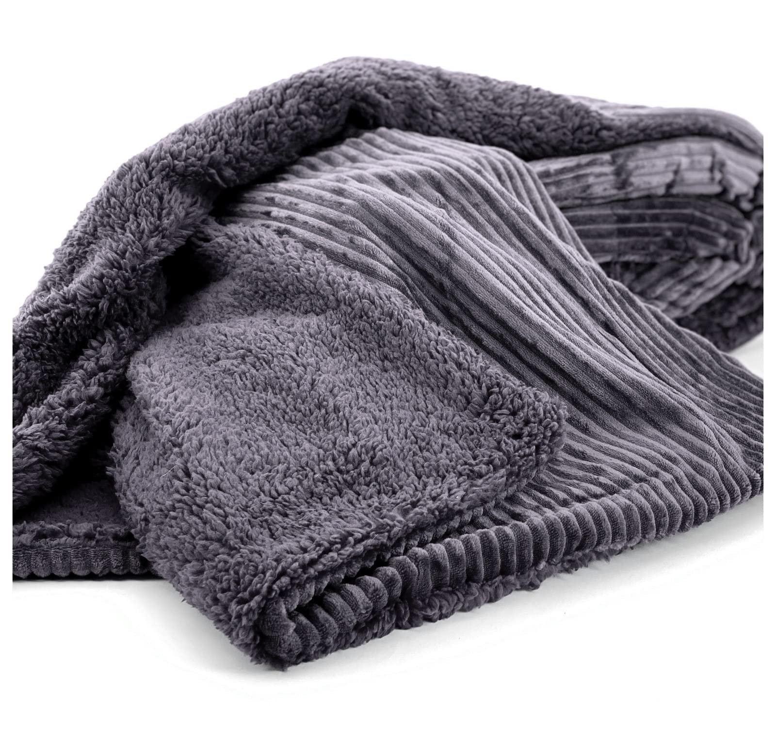 heimtexland Typ767 Cord-Kuscheldecke 200x150 cm Anthrazit Sherpa