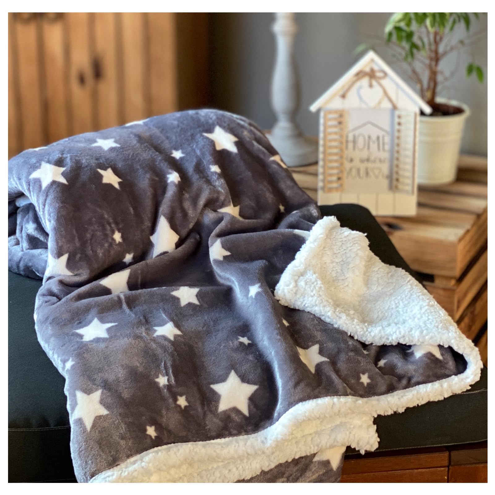 heimtexland Typ718 Kuscheldecke 200x150 cm grau Sterne