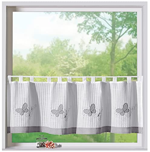 heimtexland Typ329 Scheibengardine 45x150 cm Natur Grau bestickt