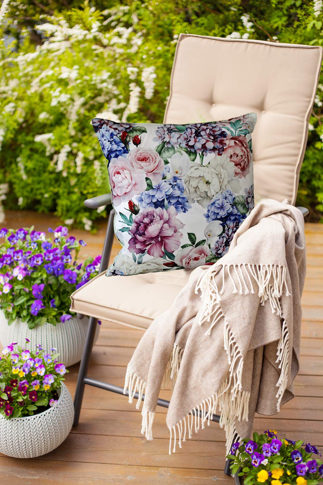 heimtexland Typ675 Outdoorkissen 45x45 cm Grün Blumen wasserabweisend