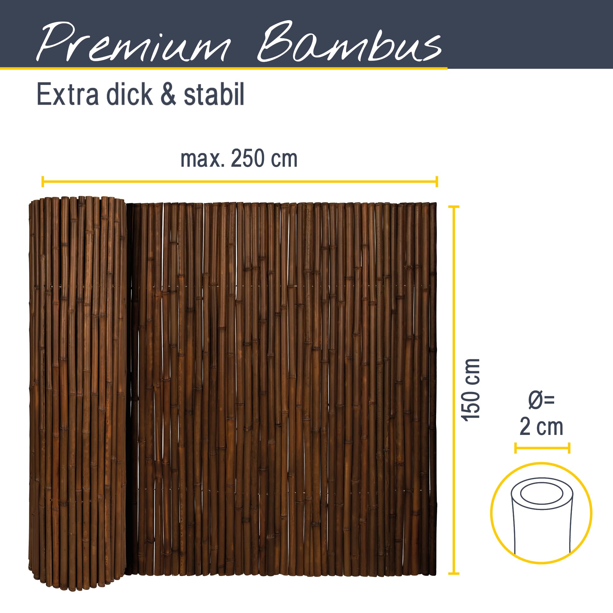 Sol Royal B23 Bambus Sichtschutzzaun 150x250 cm dunkelbraun witterungsbeständig