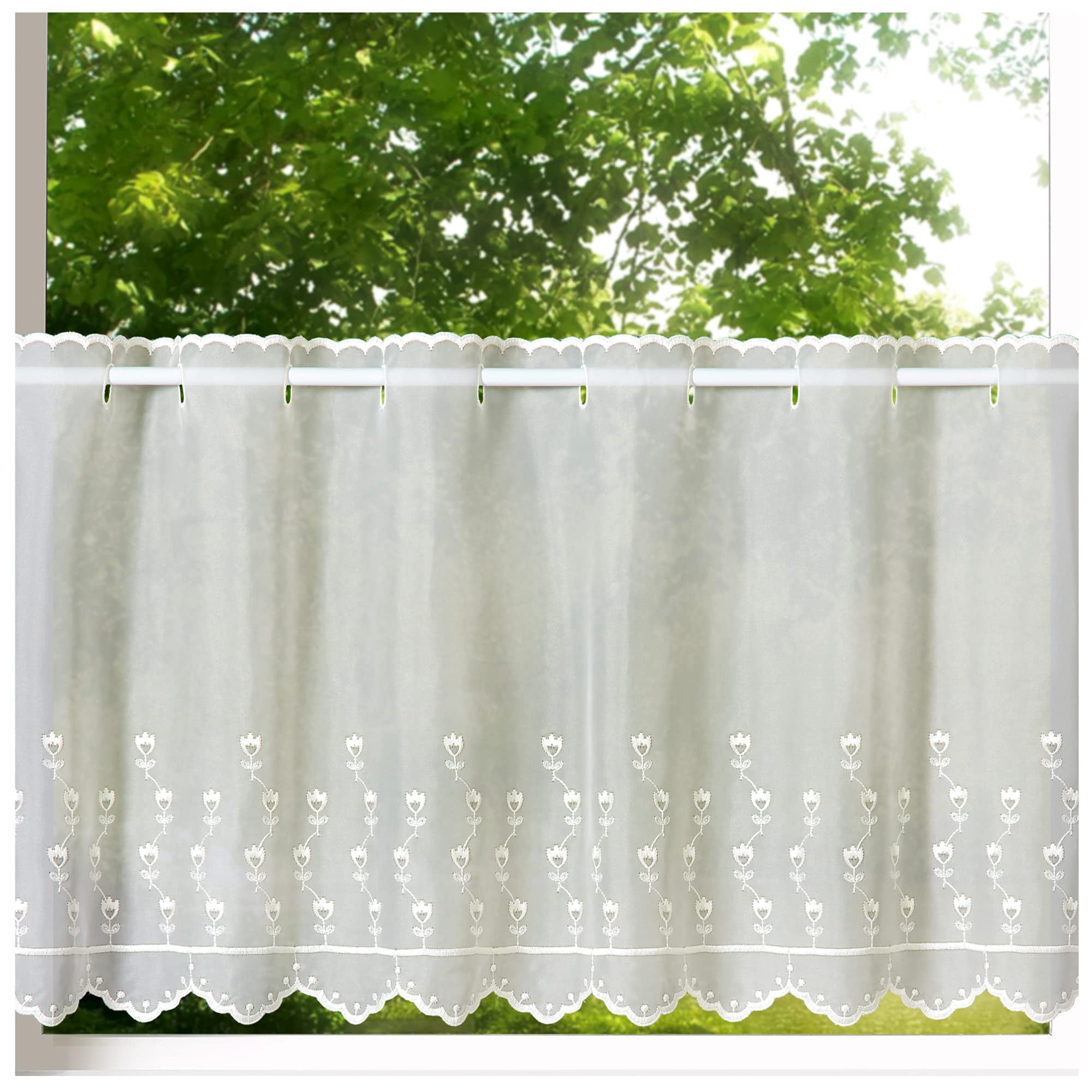 heimtexland Tulpe Typ818 Scheibengardine 45x148 Weiß-Ecru transparent