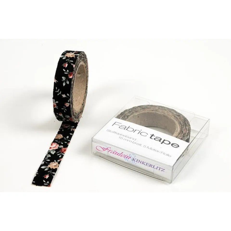 HAB & GUT Fräulein Kinkerlitz TT028V Stoffband Blumen Schwarz 5 m selbstklebend