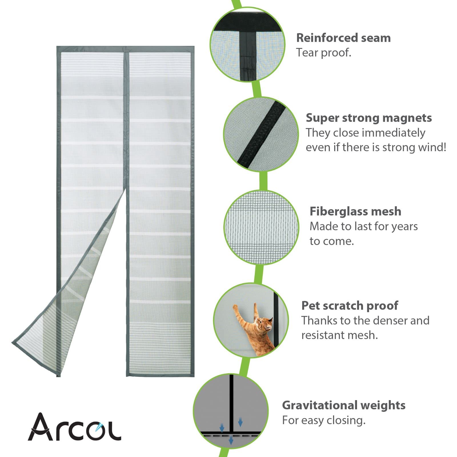 ARCOL Fliegengitter Fenster Magnet 130x150 cm Grau-Weiß Fiberglas