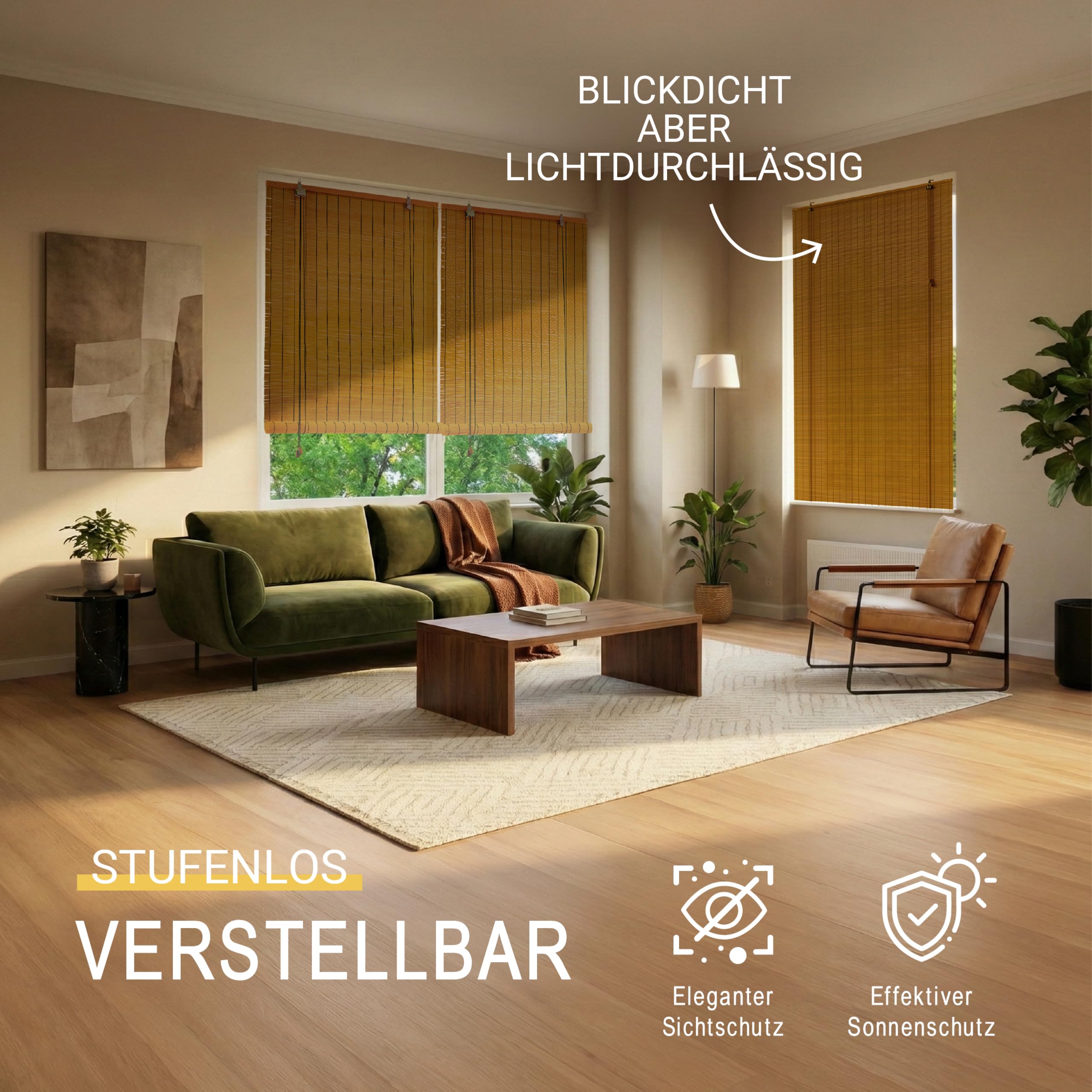 Sol Royal Bambus Rollo 60x160 cm Natur ohne Bohren blickdicht