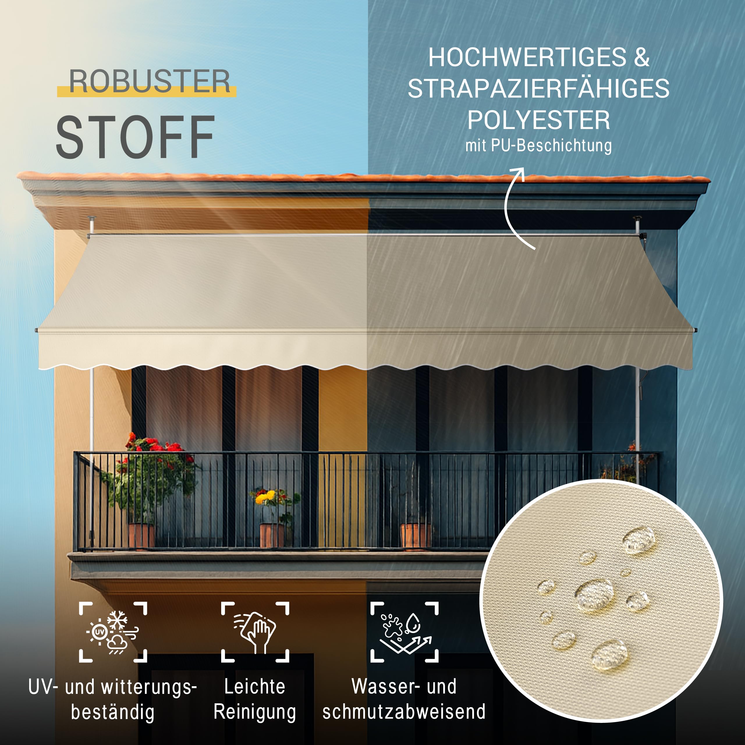 Sol Royal Klemmmarkise 300 cm Beige ohne Bohren Kurbel