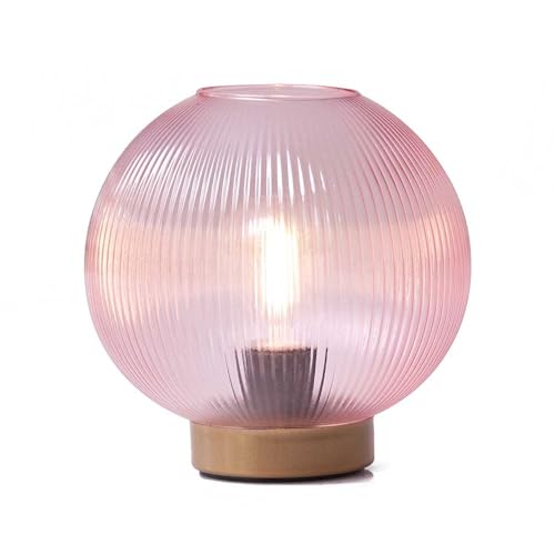 HAB&GUT LED239 Windlicht Riffelglas Rose Batterie warmweiß