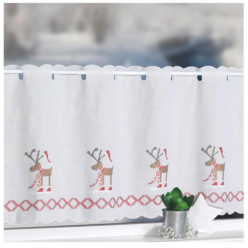 heimtexland Weihnachtselch Scheibengardine 45x115 cm Natur blickdicht