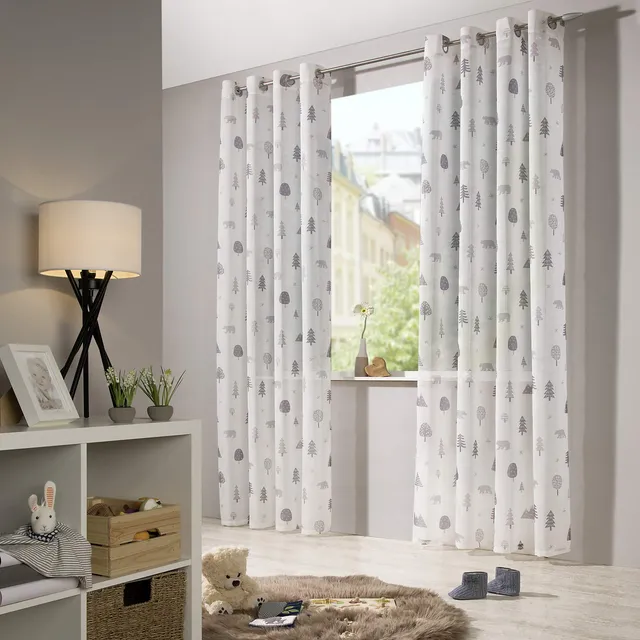 heimtexland Typ563 Ösenschal 245x135 cm weiß-grau Bär