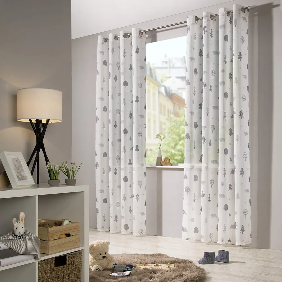 heimtexland Typ563 Ösenschal 245x135 cm weiß-grau Bär
