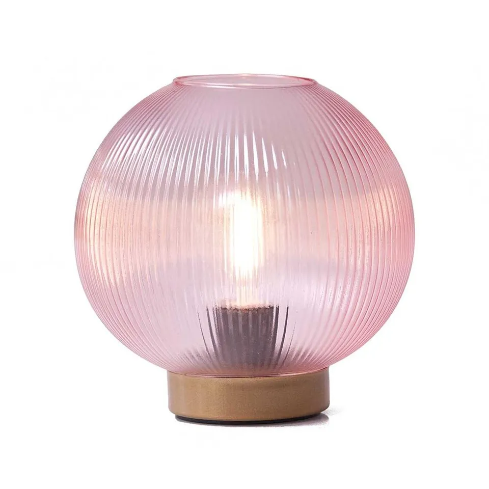 HAB&GUT LED239 Windlicht Riffelglas Rose Batterie warmweiß