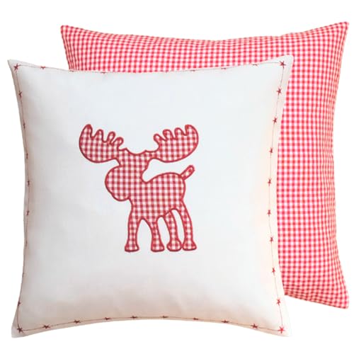 heimtexland Typ292 Kissenhülle 40x40 cm rot Elch Vichy