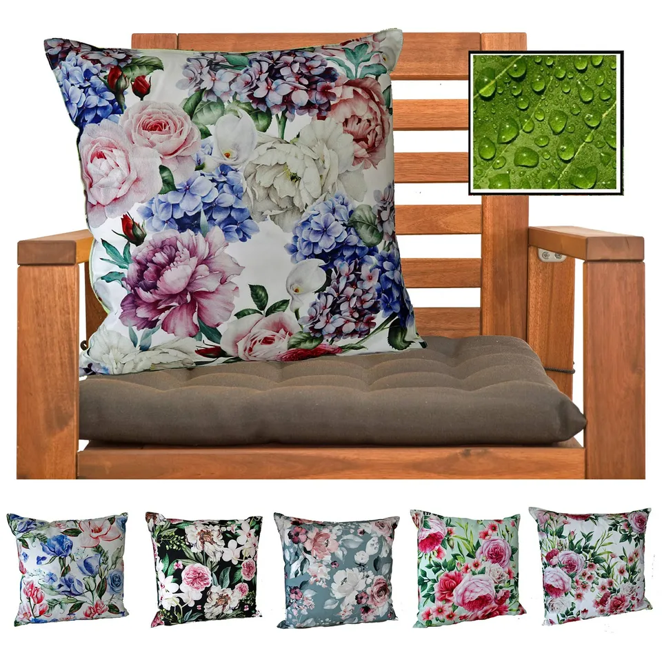 heimtexland Typ675 Outdoorkissen 45x45 cm Grün Blumen wasserabweisend