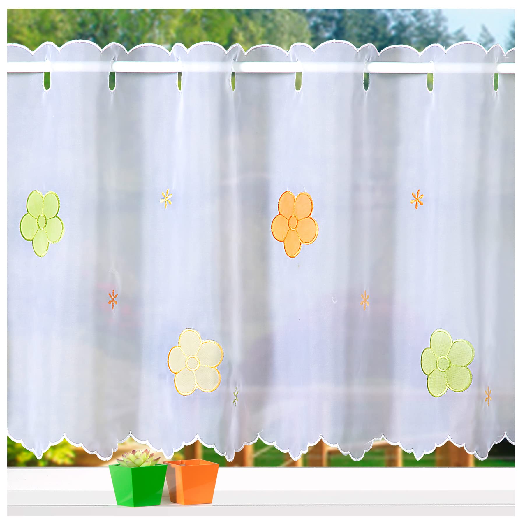 heimtexland Typ823 Scheibengardine 45x158 cm Blumen Weiß