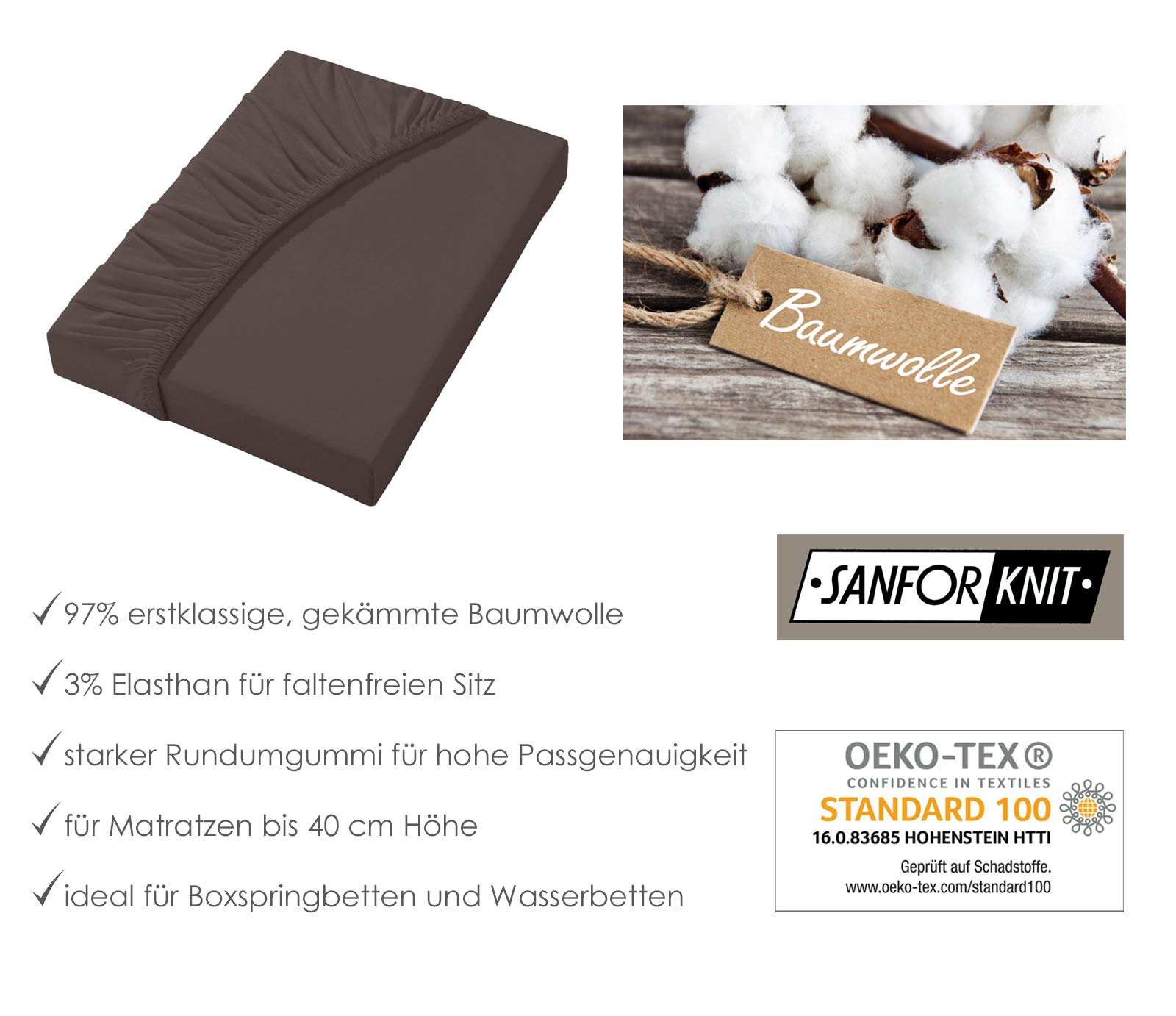 heimtexland Luxury Typ723 Spannbettlaken 150x200 anthrazit Baumwolle