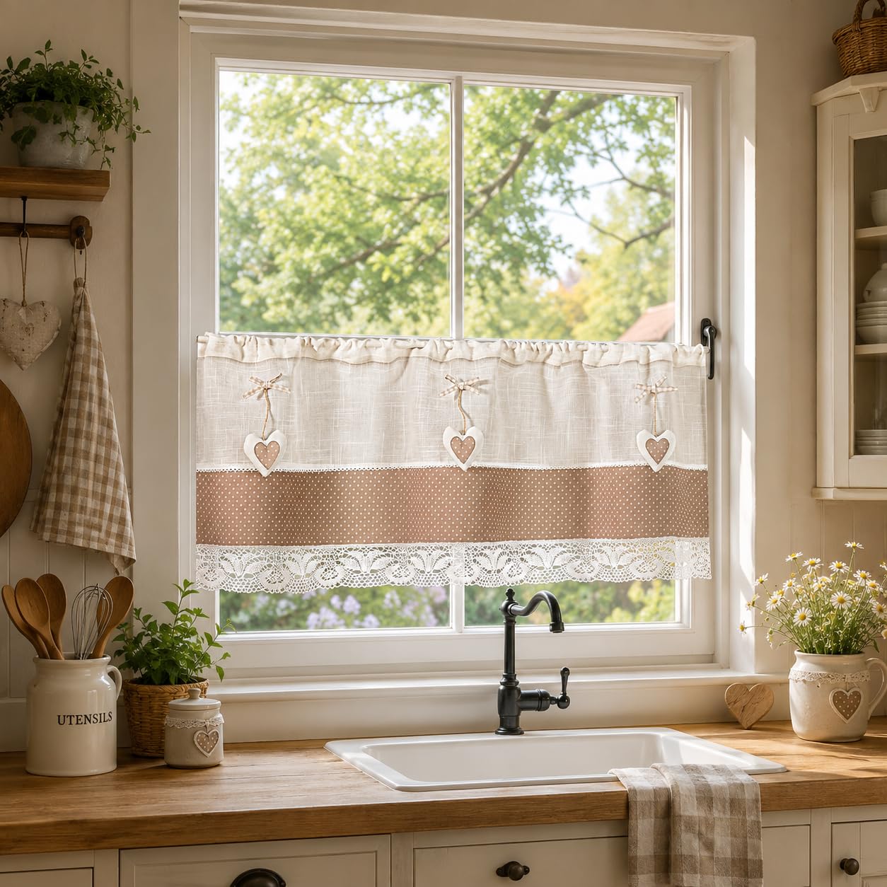 heimtexland Typ926 Scheibengardine 45x120 cm Herz Taupe