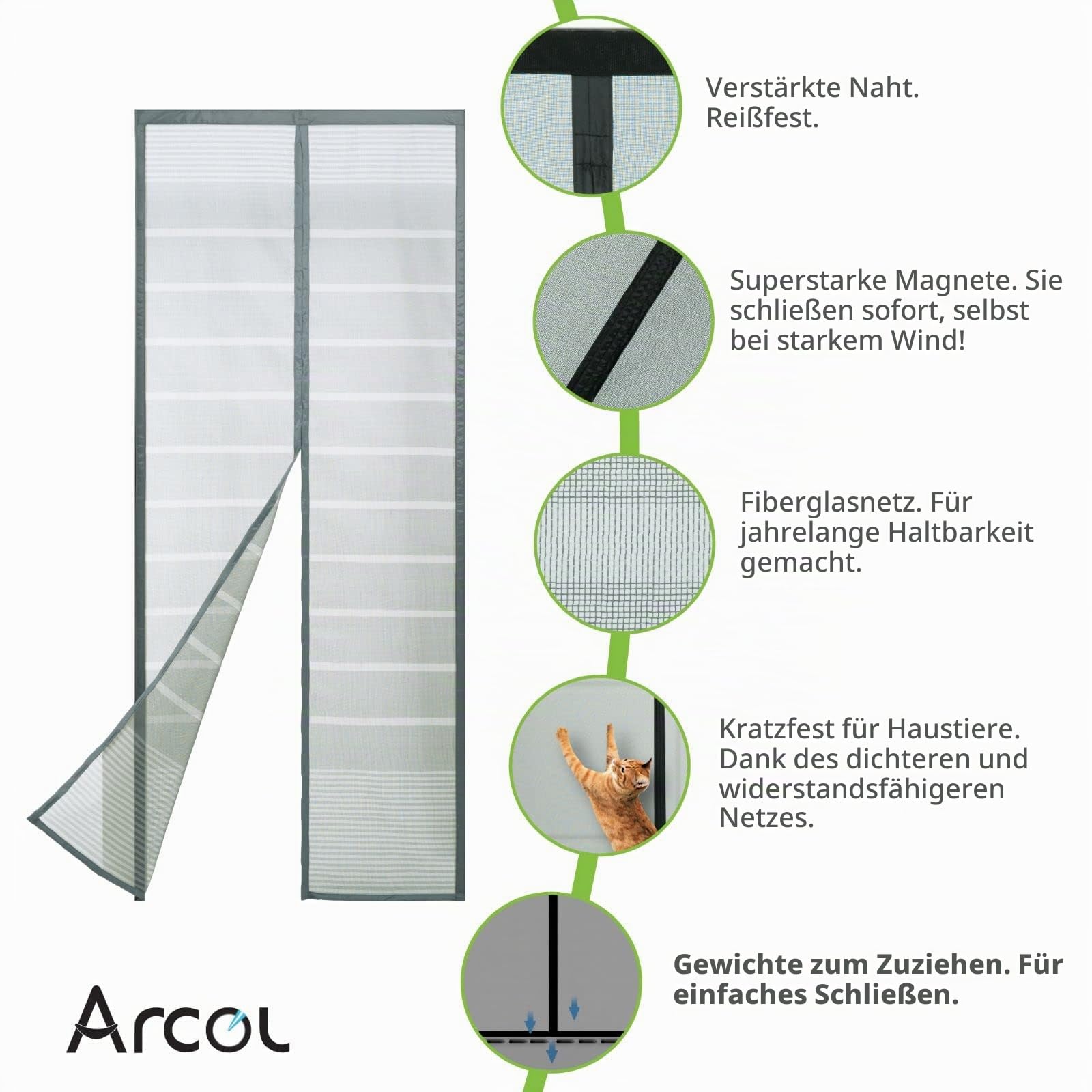 ARCOL Fliegengitter Balkontür 100x220 cm Magnet Grau-Weiß