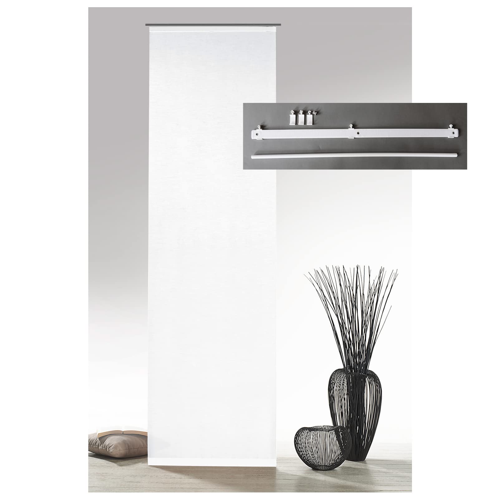 heimtexland Typ327 Schiebevorhang 245x60 cm Weiß-Grau halbtransparent
