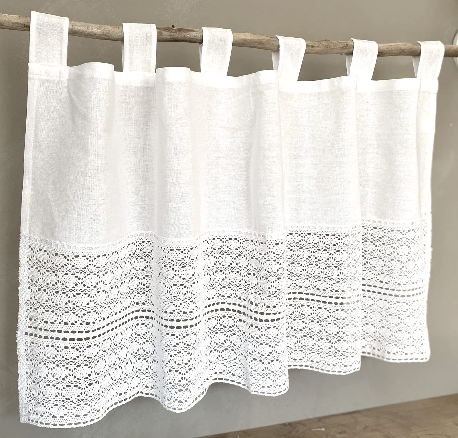 heimtexland Typ793 Bistrogardine 45x120 cm Weiß Häkelspitze blickdicht
