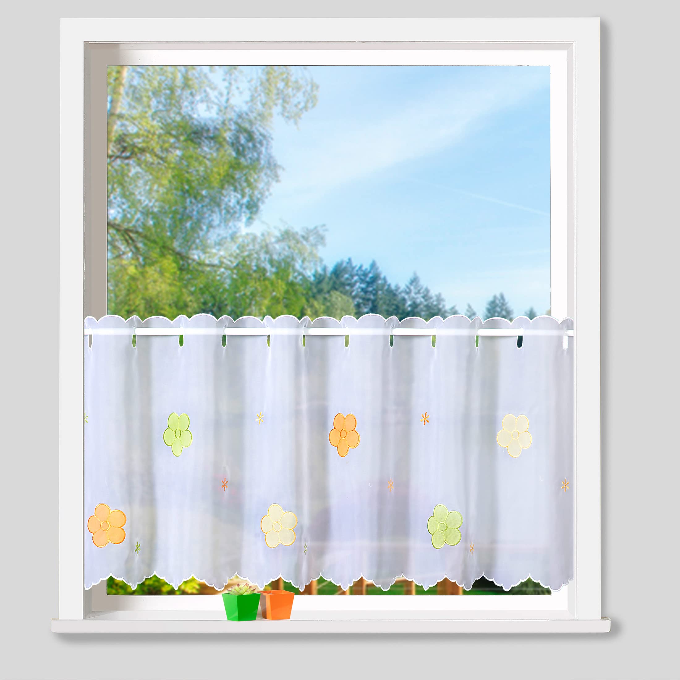 heimtexland Typ823 Scheibengardine 45x158 cm Blumen Weiß