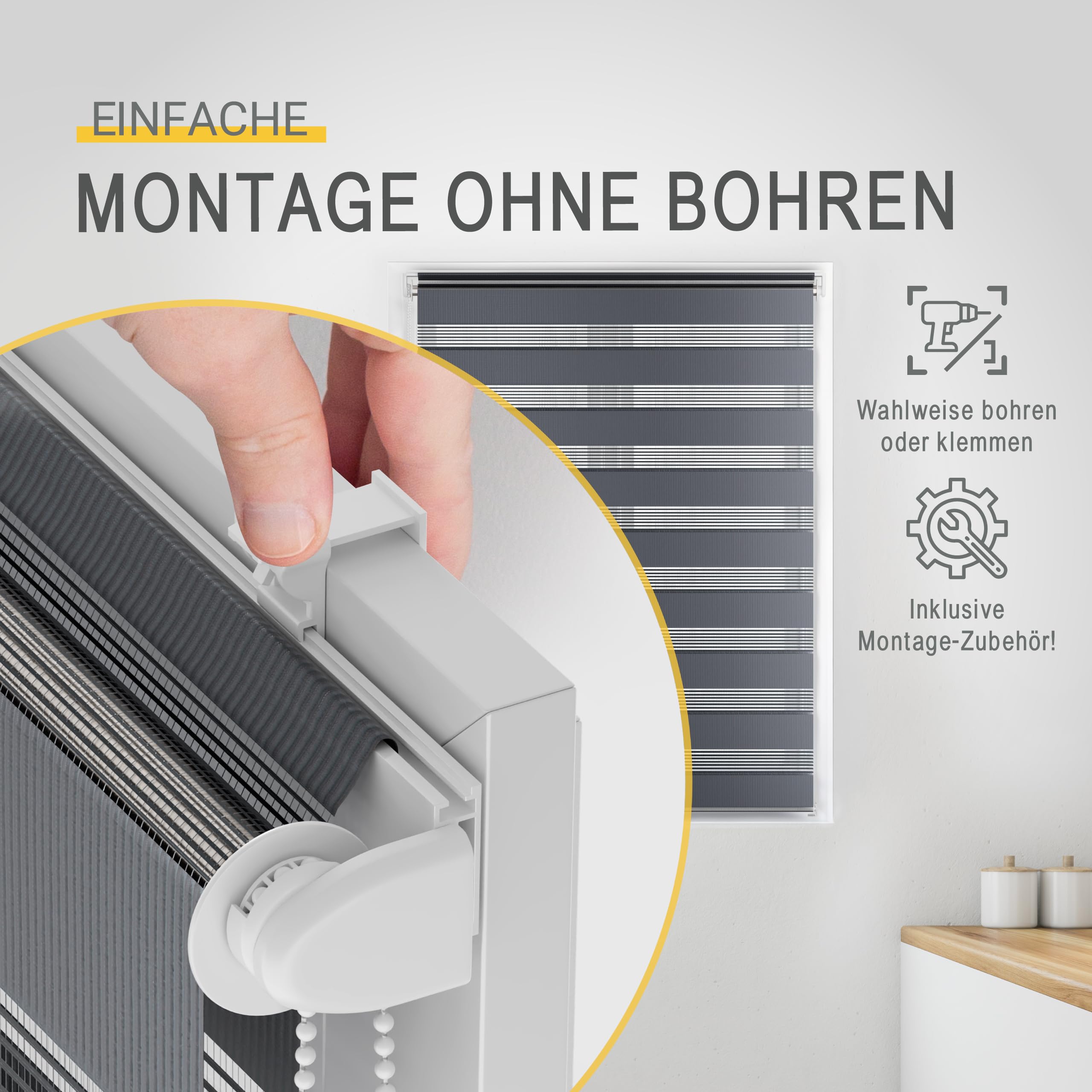 Sol Royal Klemmfix Doppelrollo 60x220 cm Weiß blickdicht