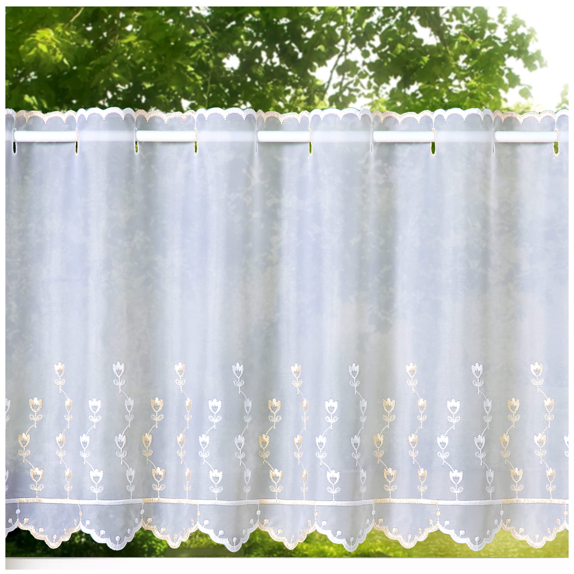 heimtexland Tulpe Typ818 Scheibengardine 45x148 Weiß-Ecru transparent