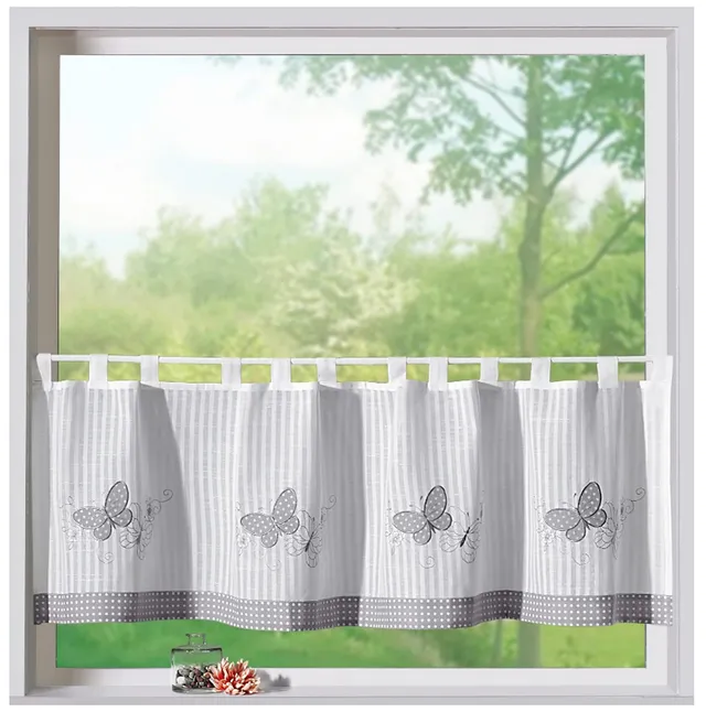heimtexland Typ329 Scheibengardine 45x150 cm Natur Grau bestickt