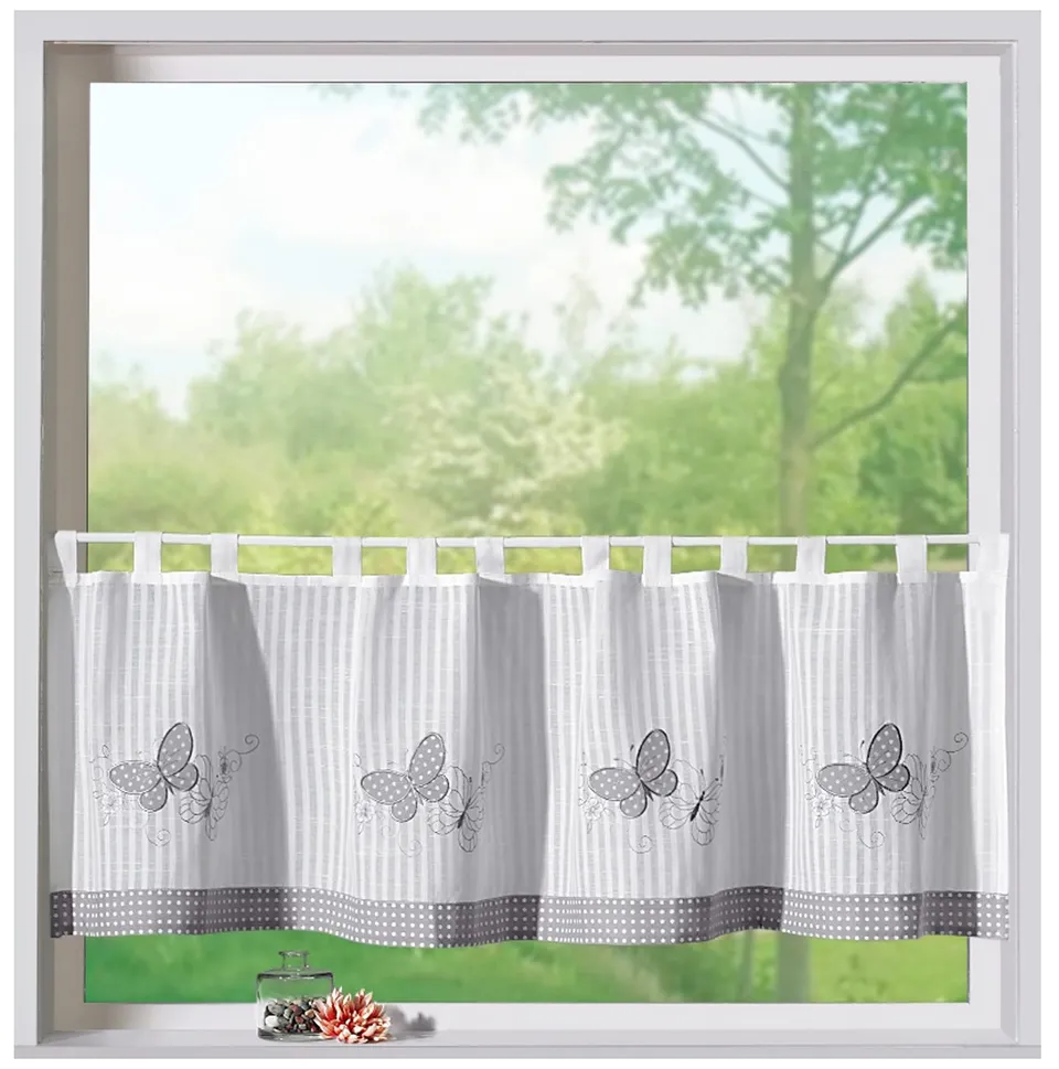 heimtexland Typ329 Scheibengardine 45x150 cm Natur Grau bestickt
