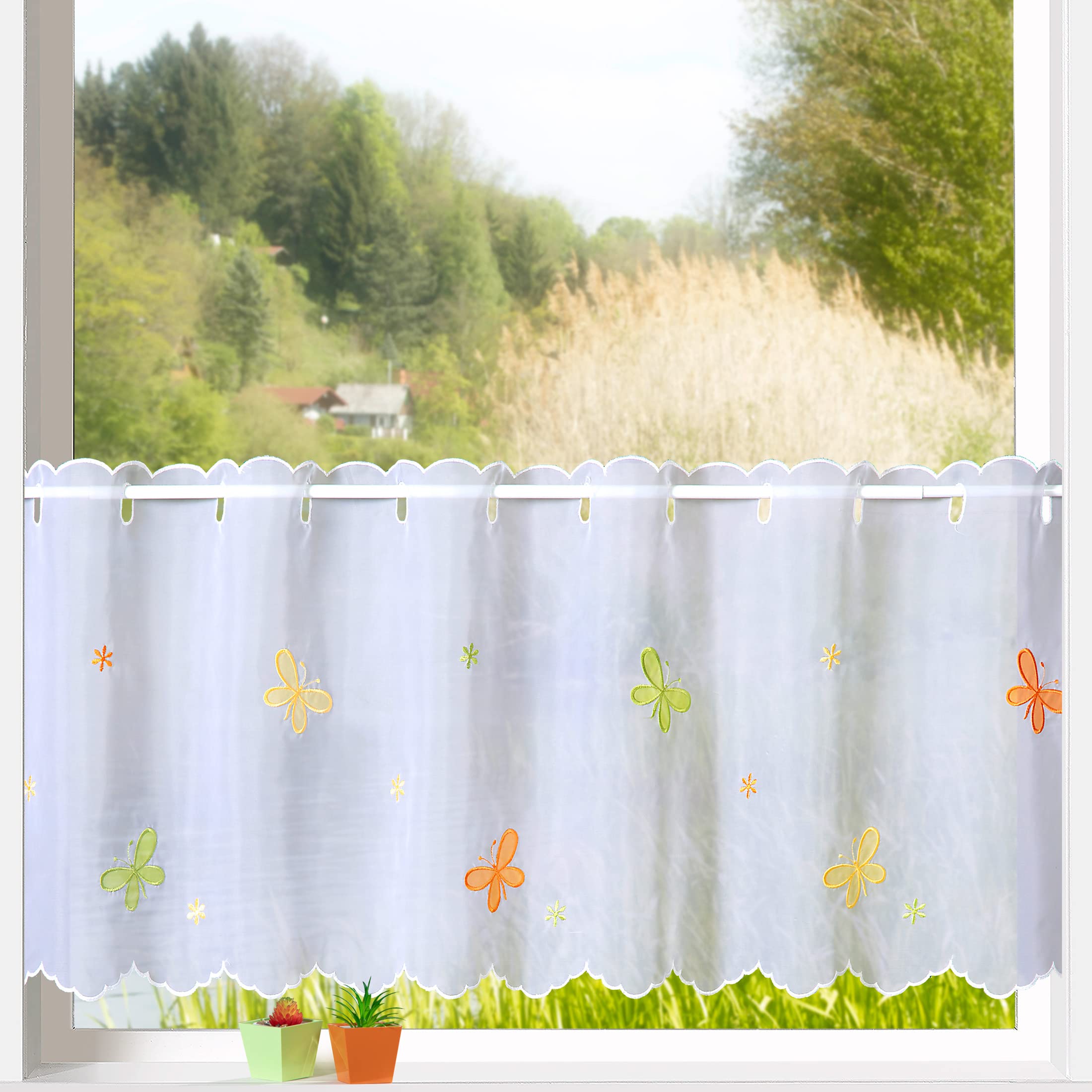 heimtexland Typ823 Scheibengardine 45x158 cm Blumen Weiß