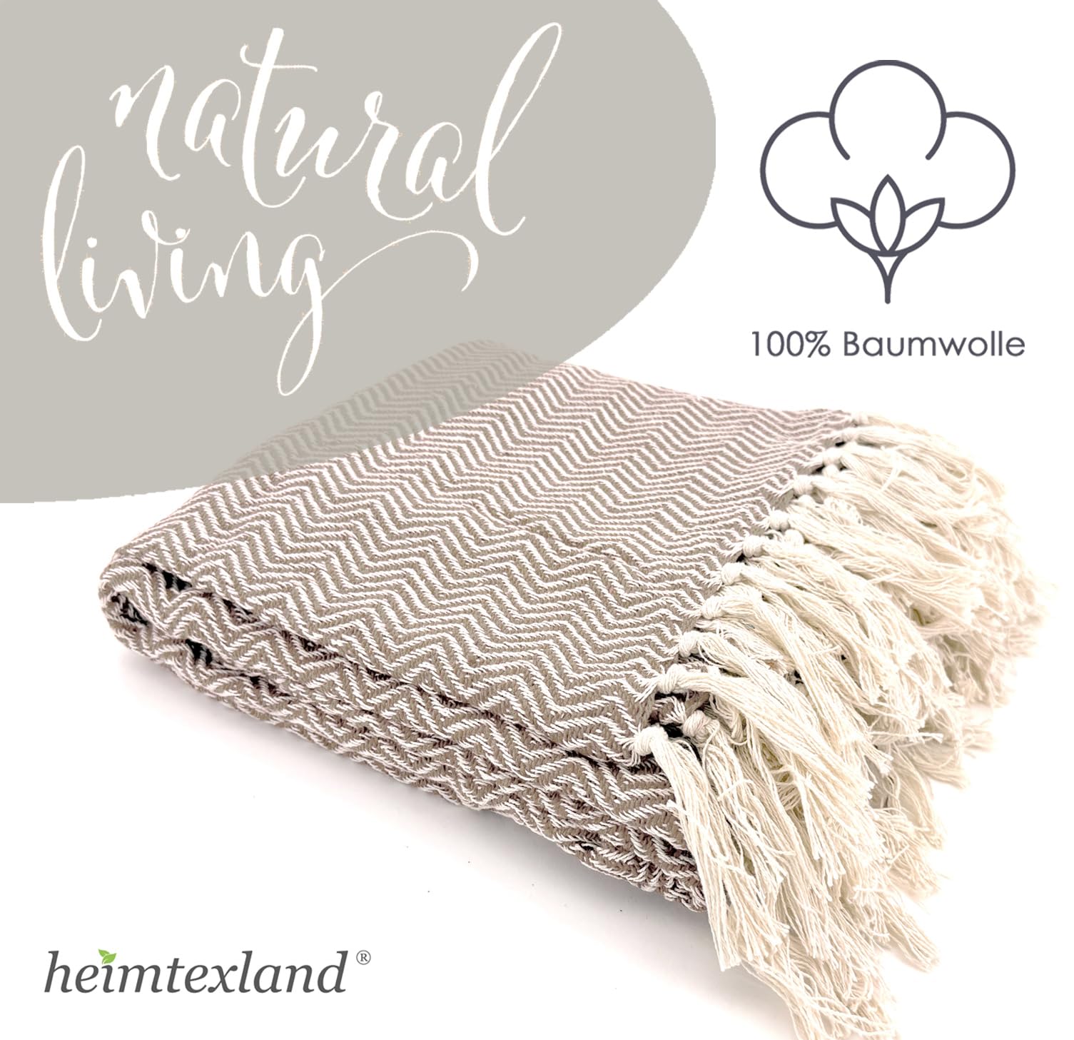 heimtexland Chevron Typ912 Strickdecke 180x130 Taupe Baumwolle