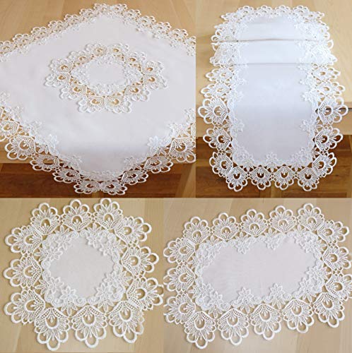 heimtexland Typ524 Deckchen 35x35 Weiß Makramee-Spitze