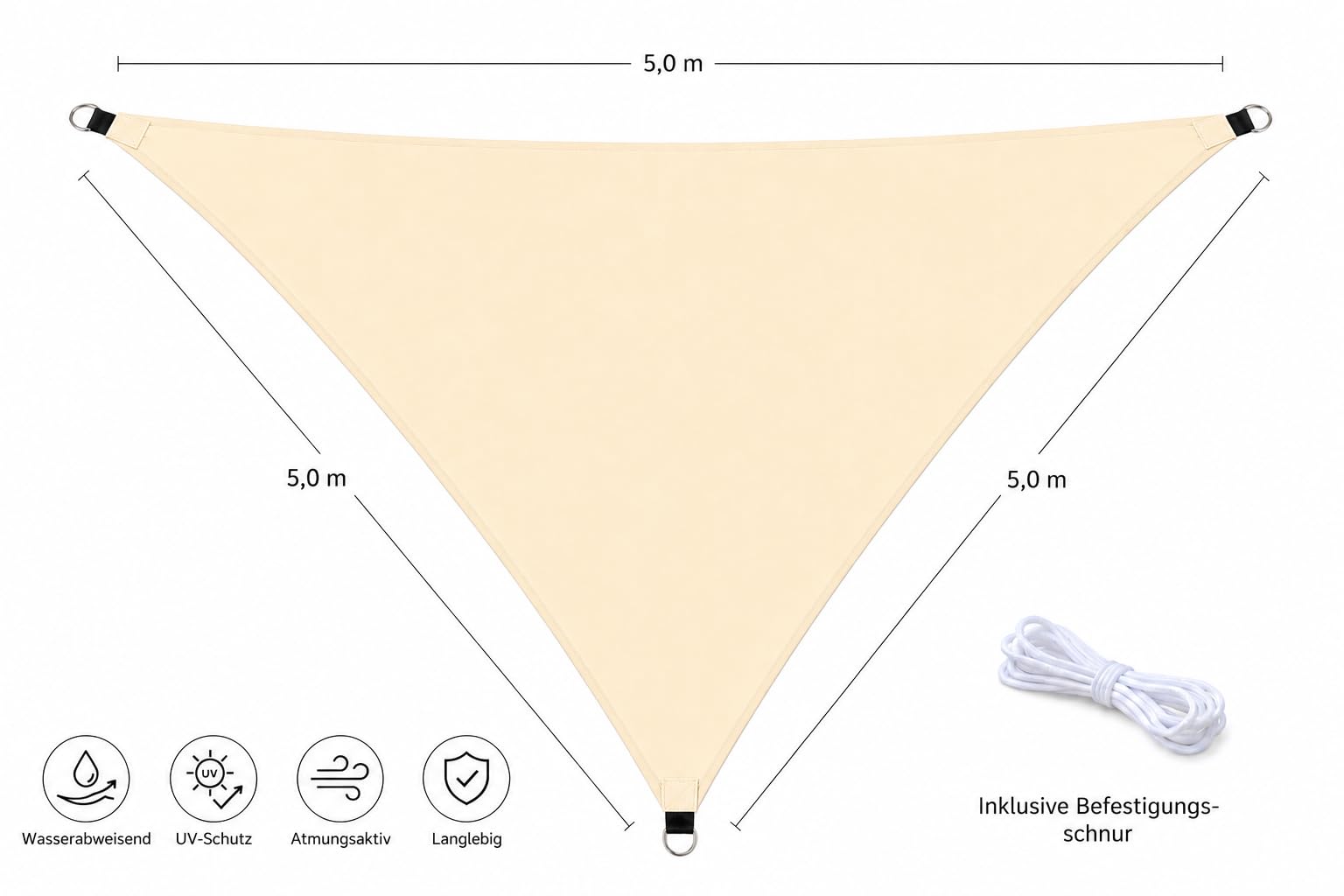 heimtexland Typ935 Sonnensegel 500x500 cm Creme