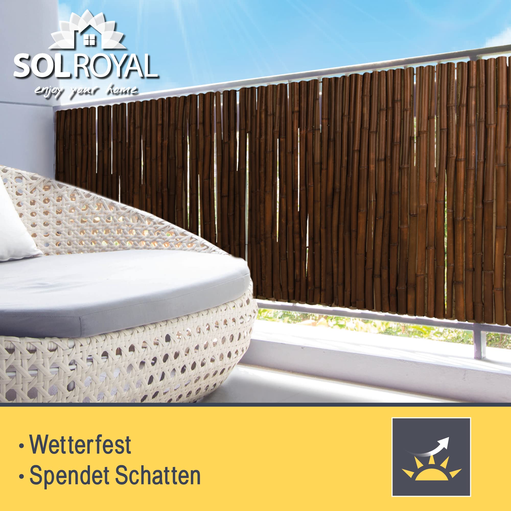 Sol Royal B23 Bambus Sichtschutzzaun 150x250 cm dunkelbraun witterungsbeständig