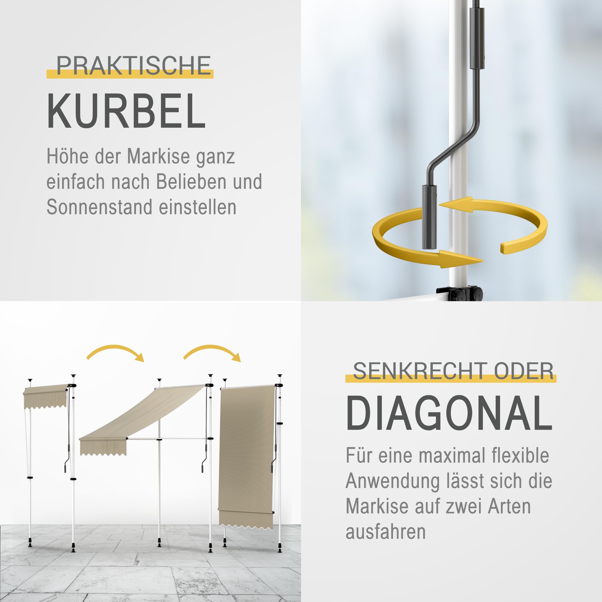 Sol Royal Klemmmarkise 300 cm Beige ohne Bohren Kurbel