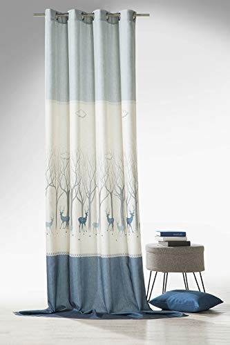 heimtexland Typ642 Ösenschal 245x140 cm natur-blau blickdicht