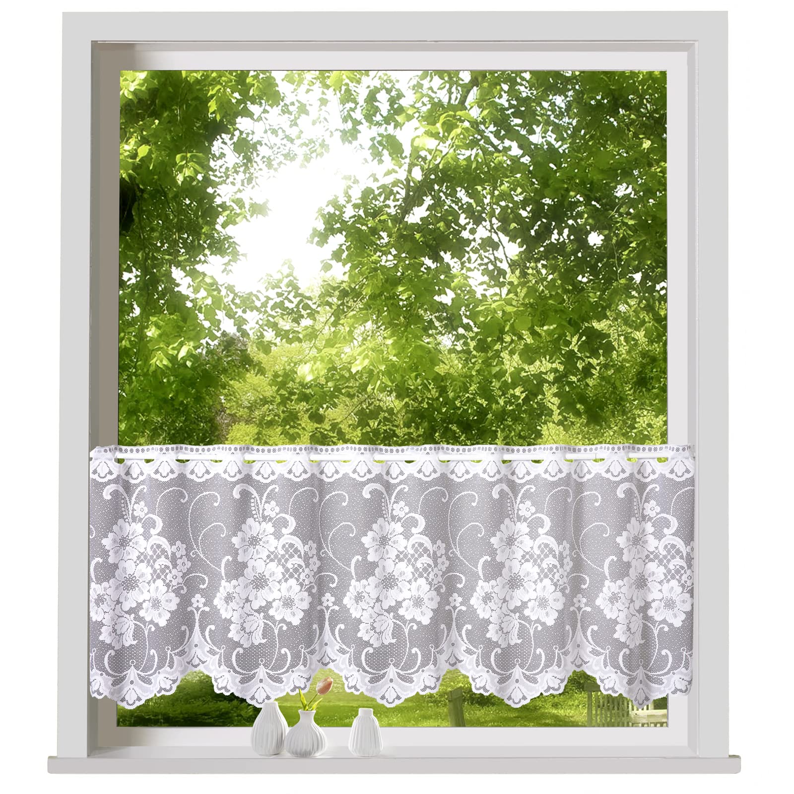 heimtexland Typ261 Scheibengardine weiß 30x180 Jacquard