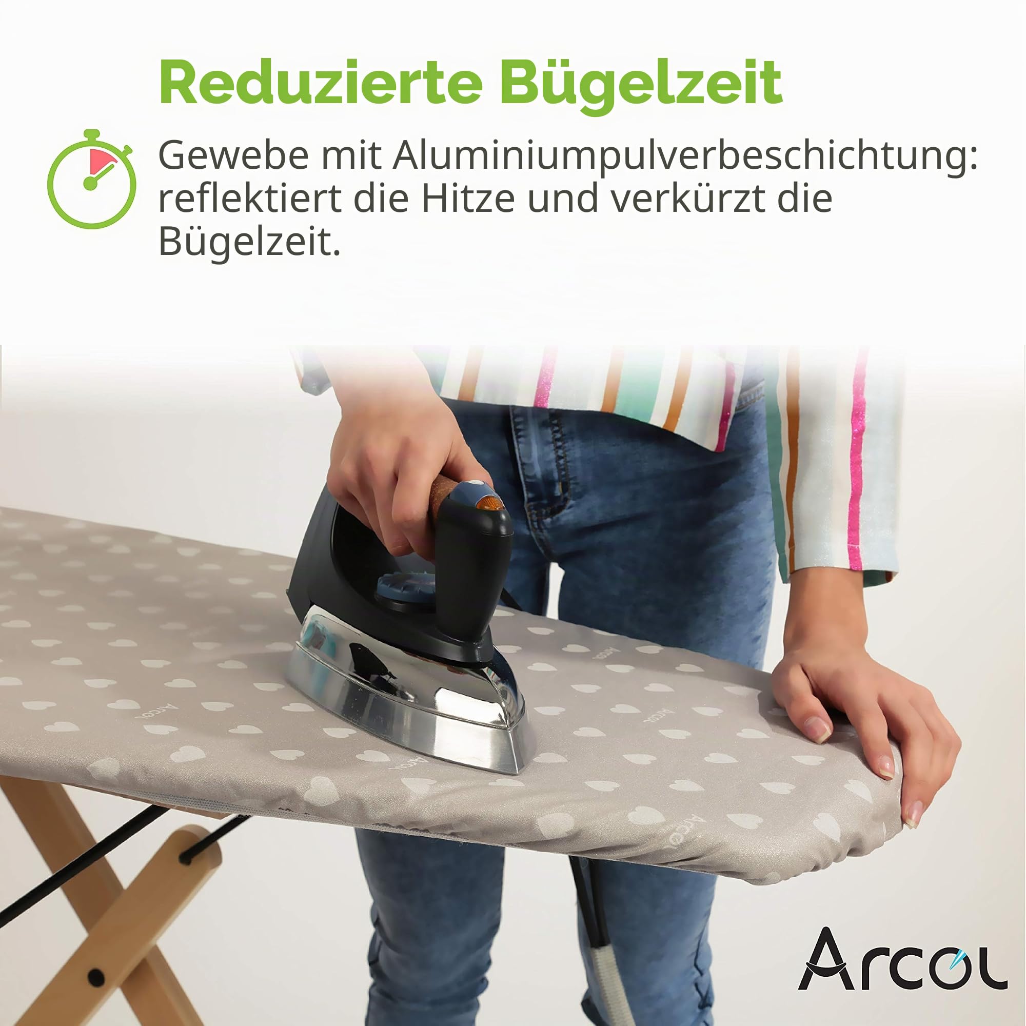ARCOL Copertina Bügelbrettbezug 101x49cm Weiße Herzen Baumwolle