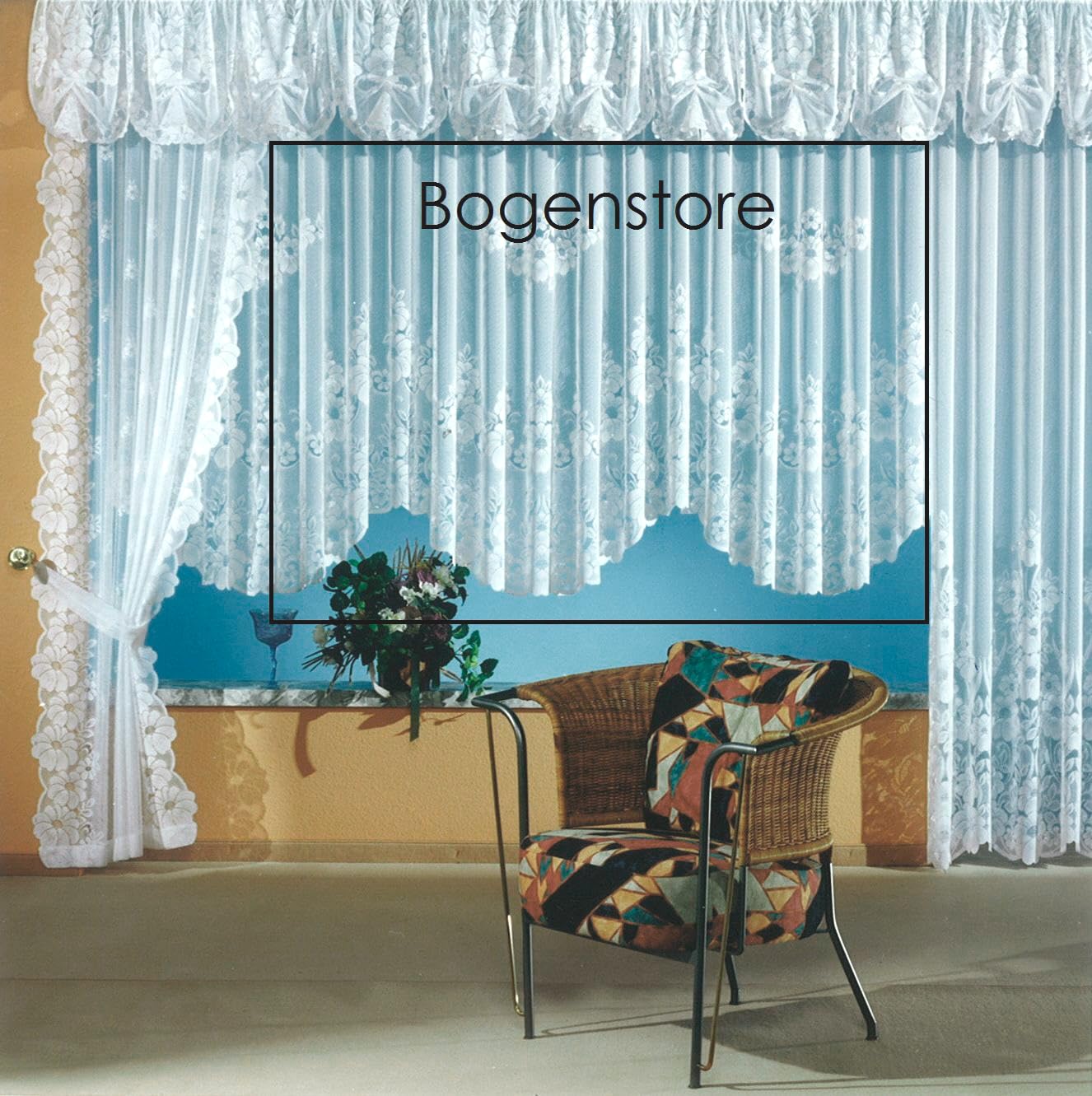 heimtexland Jacquard Typ1 Bogenstore 125x300 cm weiß halbtransparent