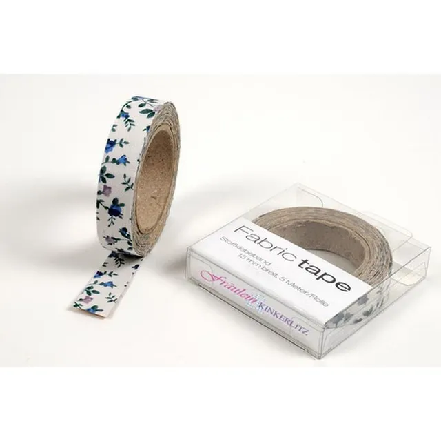 HAB & GUT Fräulein Kinkerlitz TT032V Stoffband Blumen Beige-Blau 5 m Baumwolle