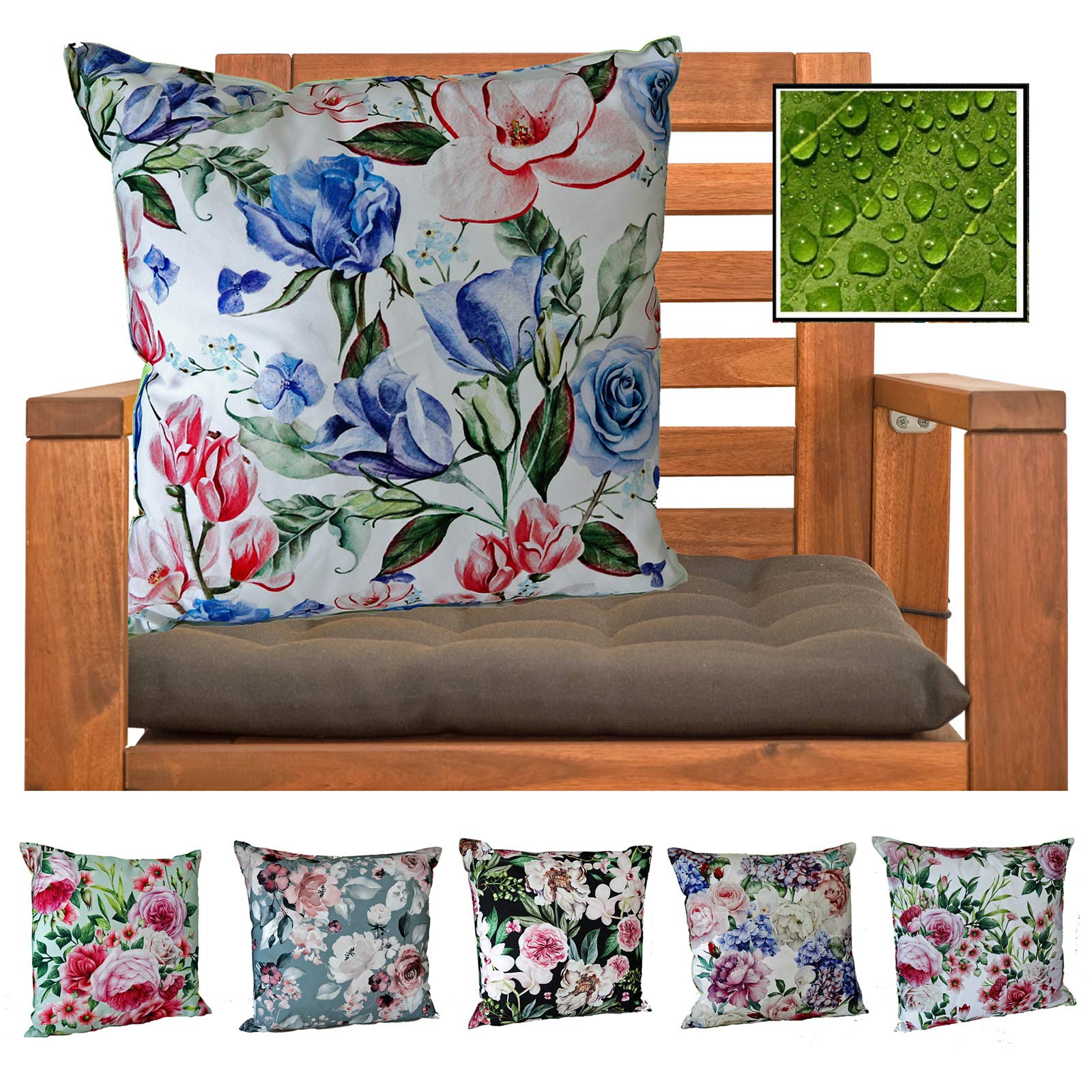 heimtexland Typ675 Outdoorkissen 45x45 cm Grün Blumen wasserabweisend