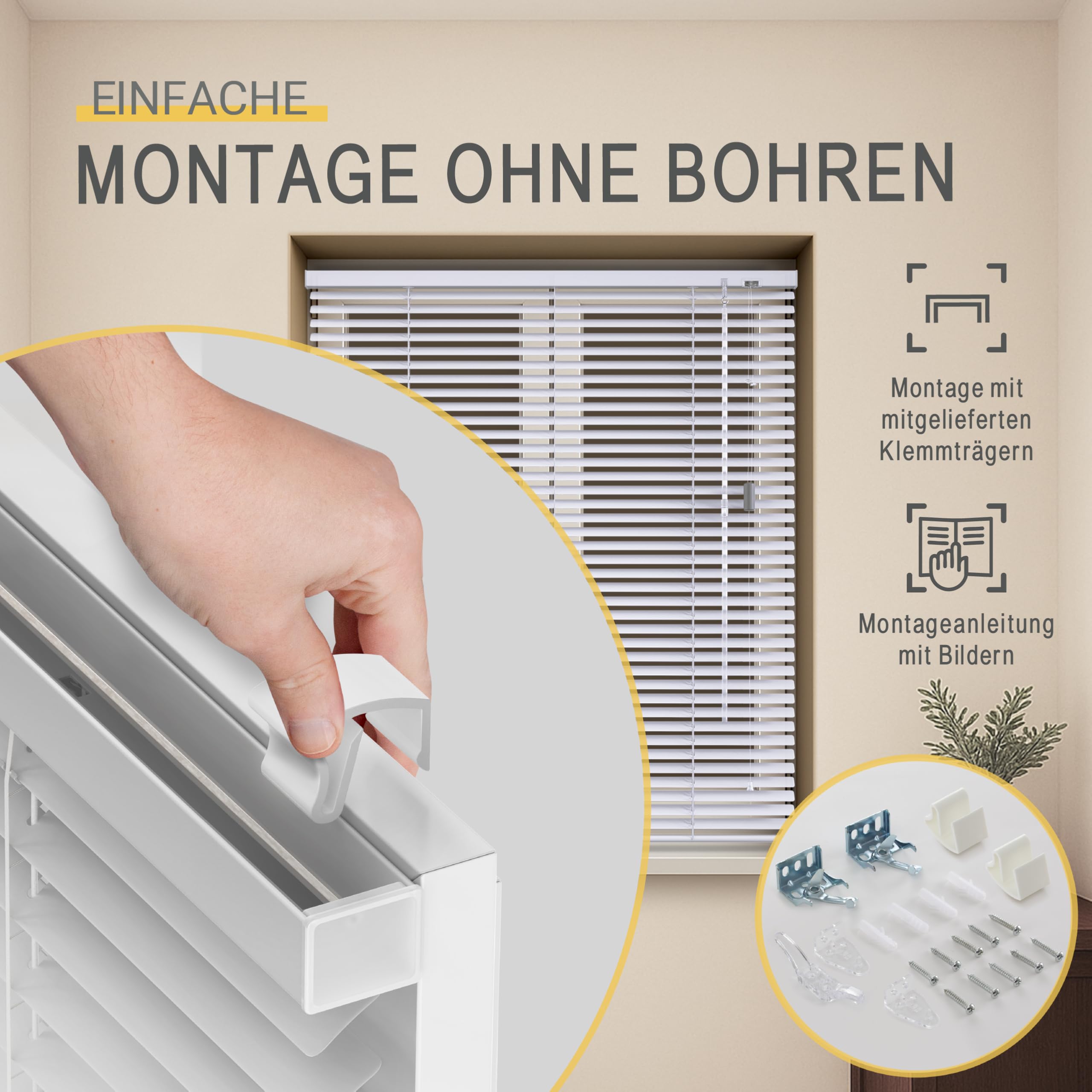Sol Royal Alu Jalousie 25mm B80x175 Weiß Glänzend zum Klemmen