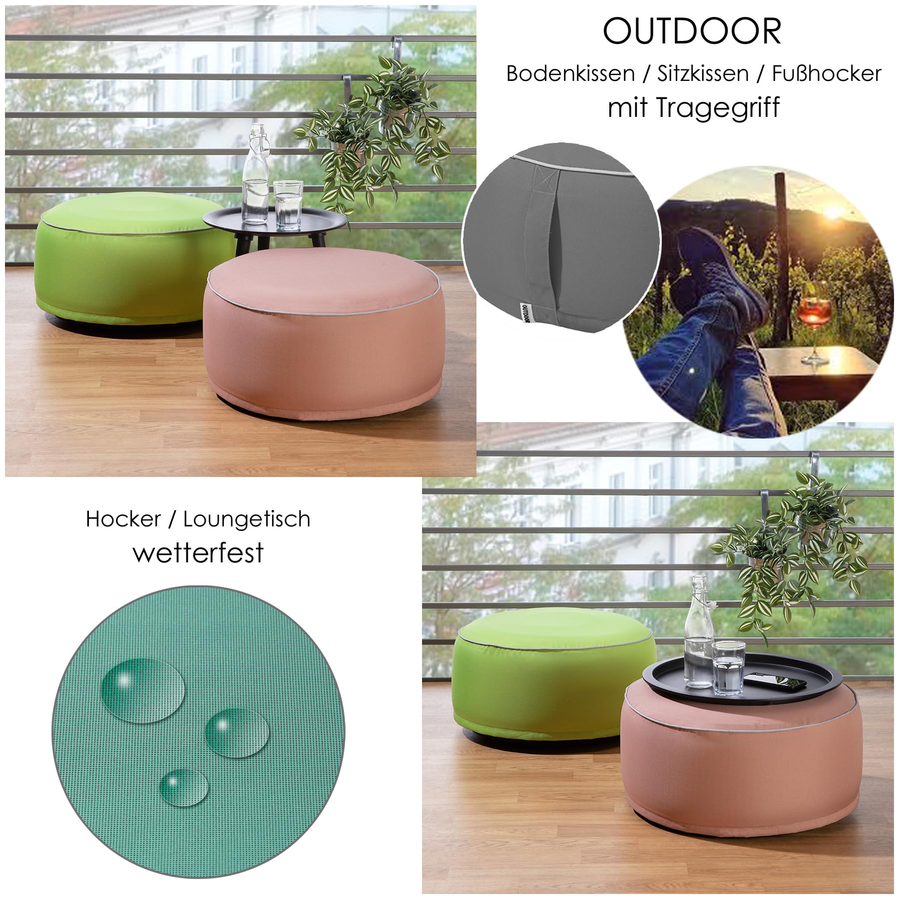 heimtexland Typ551 Pouf mint 55x25 cm wetterfest