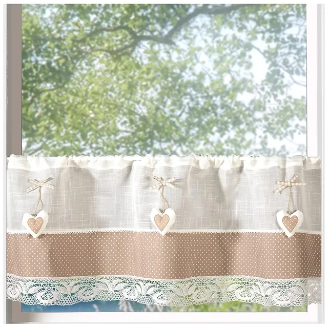 heimtexland Typ926 Scheibengardine 45x120 cm Herz Taupe
