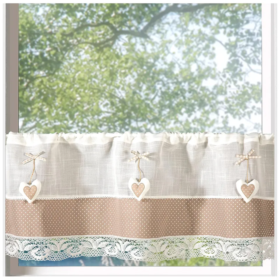 heimtexland Typ926 Scheibengardine 45x120 cm Herz Taupe
